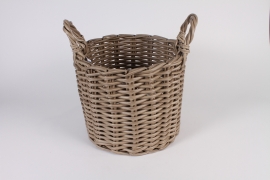 A007A5 Beige resin basket planter D34cm H29cm
