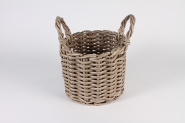A008A5 Beige resin basket planter D28cm H23.5cm