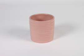 A009XF Pink striated ceramic planter D12.5cm H11cm