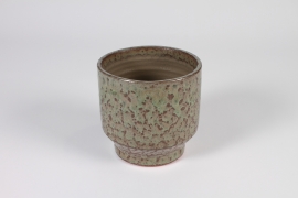 A016N6 Green and grey ceramic planter D14cm H13.5cm