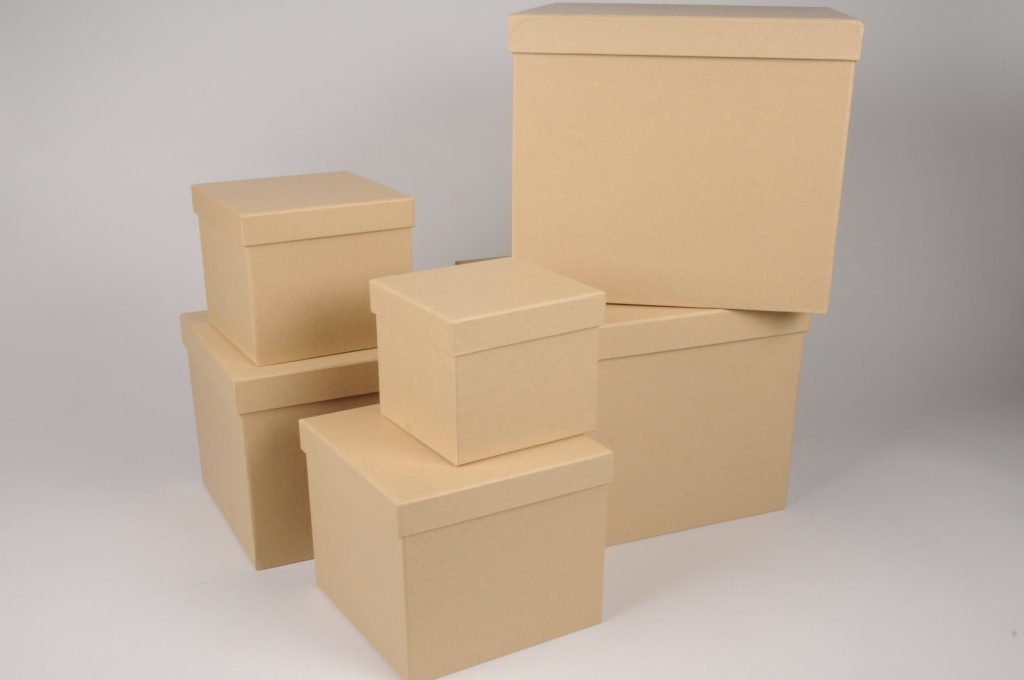 Set of 6 natural cardboard box 28x28cm H28cm