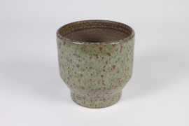 A017N6 Green and grey ceramic planter D15.5cm H15.5cm