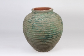 A019CA Pot en céramique strié vert D55cm H66cm