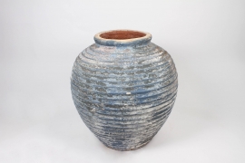 A020CA Pot en céramique strié bleu D55cm H66cm