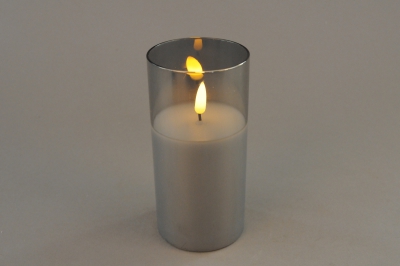 Bougie LED photophore Verre ambré nacré flamme 3D minuterie H12,5cm blanc  chaud