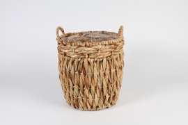 A035A5 Cache-pot panier en jacinthe d'eau naturelle D29.5cm H31cm