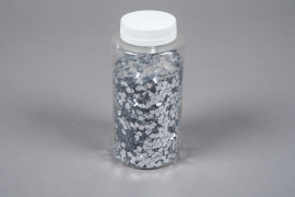 A037BW Pot 300g paillettes coeurs argent 6mm