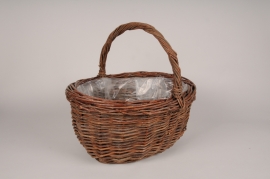 A039MZ Wicker basket planter with handle 42x36cm H20cm