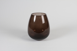 A075P5 Vase en verre fumé noir D16cm H19.5cm