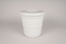 A076P0 White ceramic planter D25cm H24.5cm