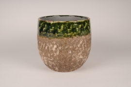 A099XD Green rustic ceramic planter D28cm H26.5cm