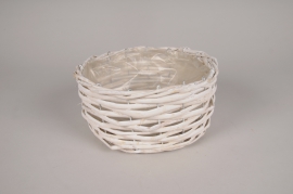 A218NH White wicker bowl planter D21cm H10cm