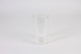 A303NH Vase en verre strié transparent D10cm H18cm