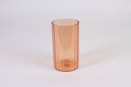 A305NH Vase en verre strié orange D10cm H18cm