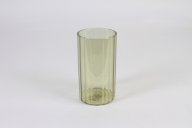 A307NH Vase en verre strié vert D10cm H18cm