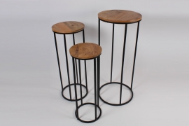 A601NM Set of 3 wooden and black metal stand 