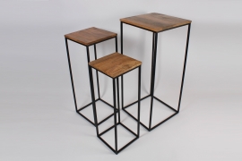 A603NM Set of 3 wooden and black metal stand 