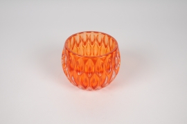 B225IH Orange glass ball candle jar D10cm H9cm