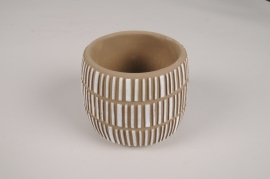 B547LE Cache-pot en béton blanc et beige D15cm H12.5cm