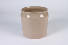 B595LE Beige striated ceramic planter D19cm H20.5cm