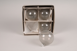 Box of 4 grey clear glass balls D10cm