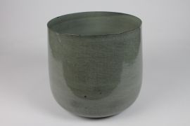 Cache-pot en métal vert-de-gris brillant D37cm H32cm