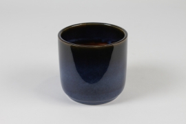 Dark blue ceramic planter D13cm H12.5cm