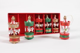 DQ-000538 Box of 6 wooden carousel D3.5cm H8.5cm