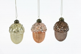 DQ-000560 Assorted glass acorn to hang D5,5cm H8cm 