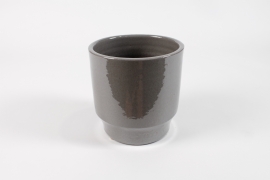 DQ-000612 Shiny grey ceramic planter D16.5cm H16.5cm