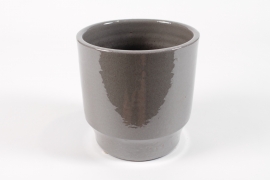 DQ-000614 Shiny grey ceramic planter D27cm H26.5cm