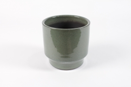 DQ-000615 Shiny green ceramic planter D16.5cm H16cm