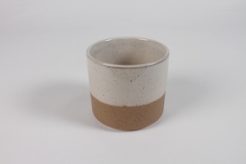 DQ-000621 Cache-pot en céramique blanc et beige D11cm H10cm