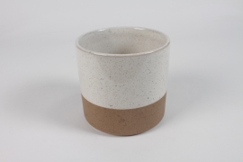 DQ-000622 White and beige ceramic planter D13.5cm H13cm