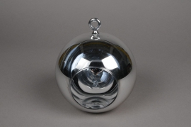 A006K9 Glass ball hanging silver with an opening D10cm H9cm