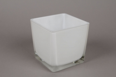 Glass Cube Vase White 14x14cm H14cm