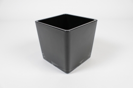 IH-000165 Black glass cube vase 14cm x 14cm H14cm