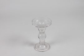 IH-000175 Bougeoir sur pied en verre D8.5cm H14cm