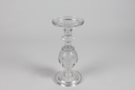 IH-000180 Bougeoir sur pied en verre D11.3cm H24.5cm