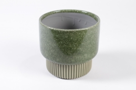 J6-000017 Cache-pot en céramique vert olive D19.5cm H17.5cm