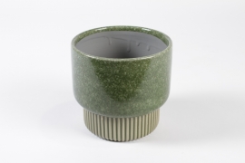 J6-000018 Cache-pot en céramique vert olive D17.8cm H16cm