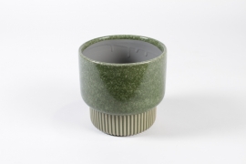 J6-000019 Cache-pot en céramique vert olive D13.8cm H13cm