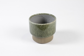 J6-000020 Cache-pot en céramique vert olive D12.5cm H11cm