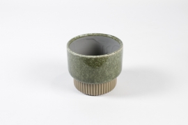 J6-000021 Cache-pot en céramique vert olive D11cm H9.5cm