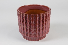 J6-000022 Dark pink ceramic planter D19.5cm H18cm