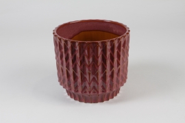 J6-000024 Cache-pot en céramique framboise D14cm H13cm