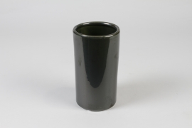 Olive green ceramic vase D10cm H18cm