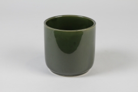 J6-000035 Cache-pot en céramique vert olive D13cm H12.5cm