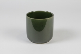 J6-000036 Cache-pot en céramique vert olive D12cm H11cm