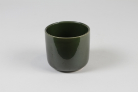 J6-000037 Cache-pot en céramique vert olive D10.5cm H9.5cm